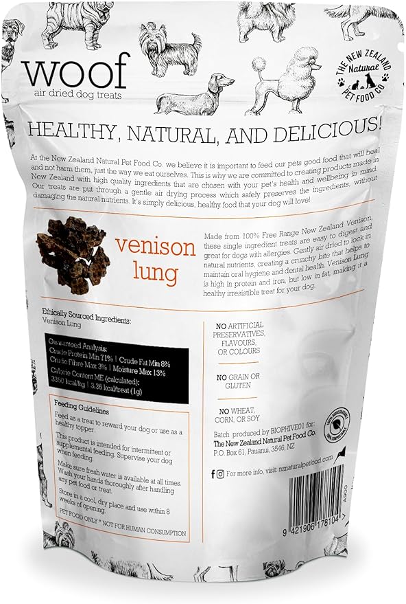 New Zealand Woof Venison Lung Air Dried Treats